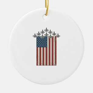 Patriottische straaljager vlag vintage graveer ont keramisch ornament