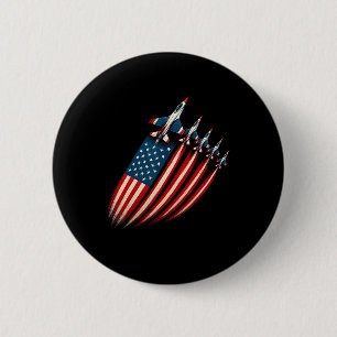 Patriottische straaljager Vliegtuig USA Vlag 4 jul Ronde Button 5,7 Cm