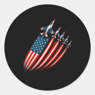 Patriottische straaljager Vliegtuig VS Vlag 4 juli Ronde Sticker