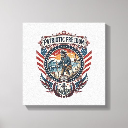 Patriottische Strandjutter Vector Graphic T-shirt_ Canvas Afdruk (Voorkant)