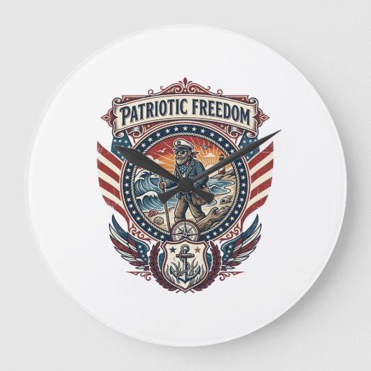 Patriottische Strandjutter Vector Graphic T-shirt_ Grote Klok (Voorkant)
