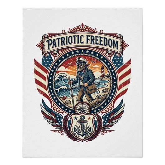 Patriottische Strandjutter Vector Graphic T-shirt_ Perfect Poster (Voorkant)