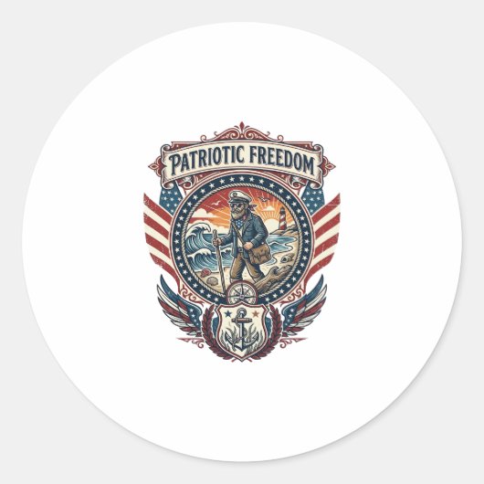 Patriottische Strandjutter Vector Graphic T-shirt_ Ronde Sticker (Voorkant)