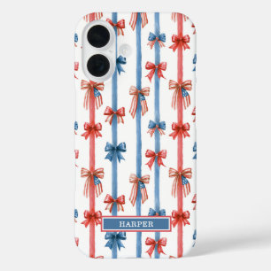 Patriottische Strikken en Strepen met Monogram iPhone 16 Hoesje