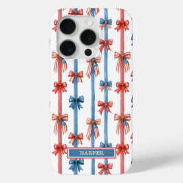 Patriottische Strikken en Strepen met Monogram iPhone 15 Pro Case