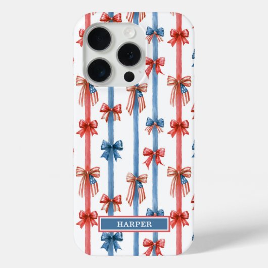 Patriottische Strikken en Strepen met Monogram Case-Mate iPhone Case (Achterkant)