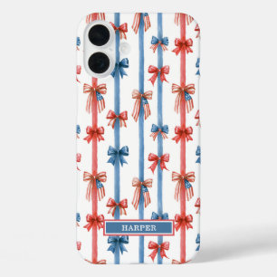 Patriottische Strikken en Strepen met Monogram iPhone 16 Plus Hoesje
