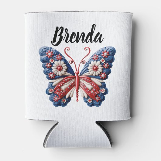 Patriottische sublimatie vlinder op maat blikjeskoeler (Voorkant)