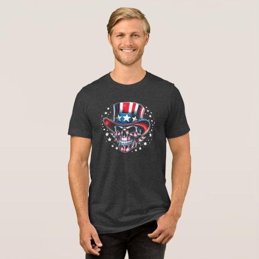 Patriottische suikerschedel Tri-Blend shirt (Voorkant volledig)