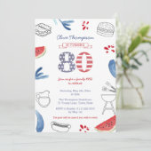 Patriottische Summer Cookout 80th Birthday Party Kaart (Staand voorkant)