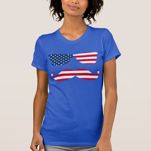 Patriottische Sun Glasses en Mustache T-shirt (Voorkant)
