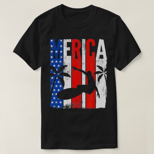 Patriottische Surfer Amerikaans vlaggenschip 4th J T-shirt (Design voorkant)