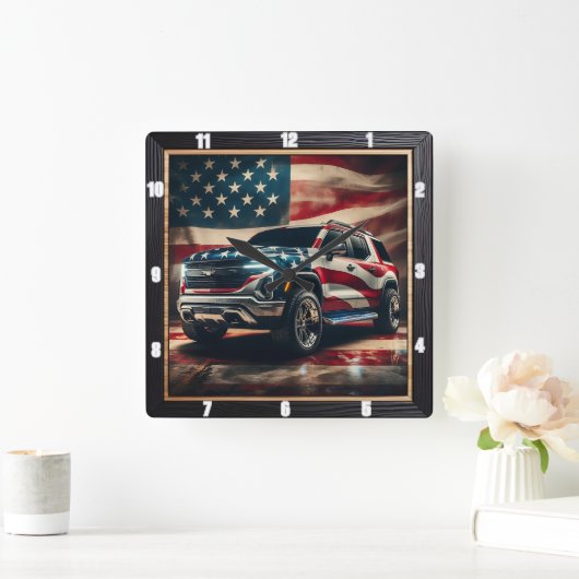 Patriottische SUV Amerikaanse vlag Vierkante Klok (Huis)