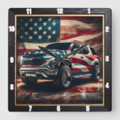 Patriottische SUV Amerikaanse vlag Vierkante Klok (Voorkant)