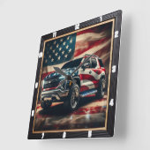Patriottische SUV Amerikaanse vlag Vierkante Klok (Hoek)