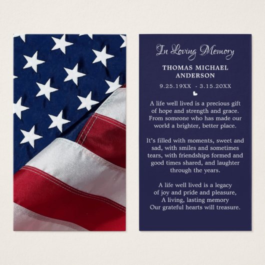 Patriottische sympathie Funeral Memorial Prayer Ka Visitekaartje (Voorkant /achterkant)