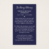 Patriottische sympathie Funeral Memorial Prayer Ka Visitekaartje (Achterkant)