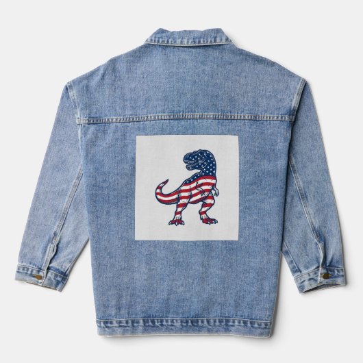 Patriottische T-Rex Amerikaanse Vlag Dinosaurus On Denim Jacket (Achterkant)