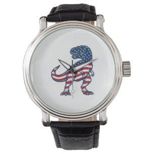 Patriottische T-Rex Amerikaanse Vlag Dinosaurus On Horloge