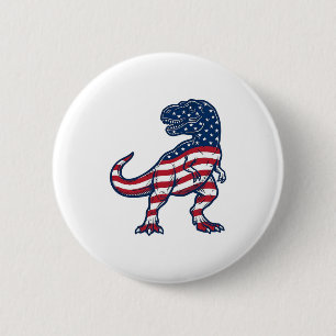 Patriottische T-Rex Amerikaanse Vlag Dinosaurus On Ronde Button 5,7 Cm