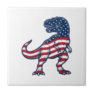 Patriottische T-Rex Amerikaanse Vlag Dinosaurus On Tegeltje