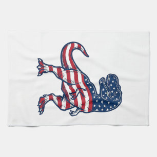 Patriottische T-Rex Amerikaanse Vlag Dinosaurus On Theedoek