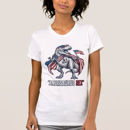 Patriottische T-Rex Amerisaurus Rex Witte Shirt On (Voorkant)