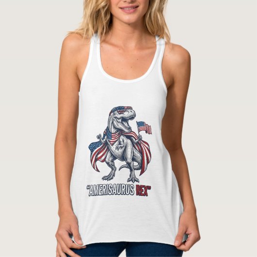 Patriottische T-Rex Amerisaurus Rex Witte Shirt On (Voorkant)