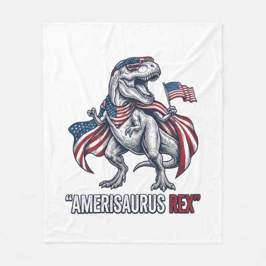 Patriottische T-Rex Amerisaurus Rex Witte Shirt On Fleece Deken (Voorkant)