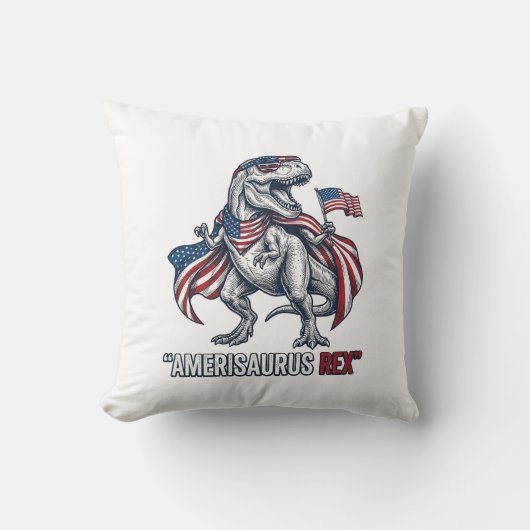 Patriottische T-Rex Amerisaurus Rex Witte Shirt On Kussen (Voorkant)