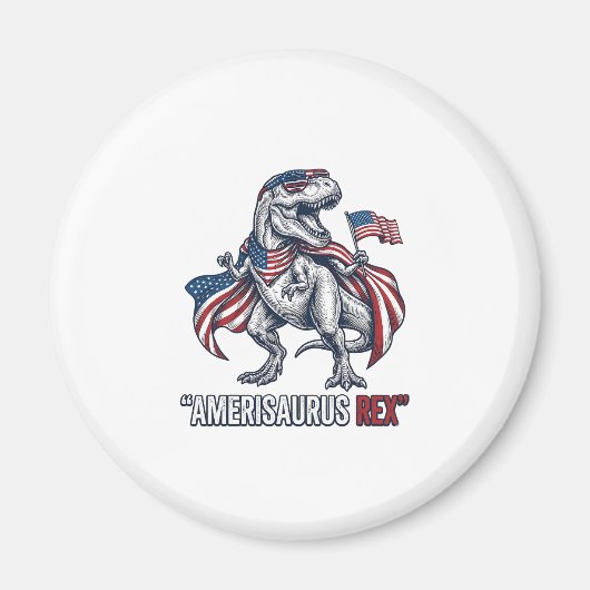 Patriottische T-Rex Amerisaurus Rex Witte Shirt On Magneet (Voorkant)