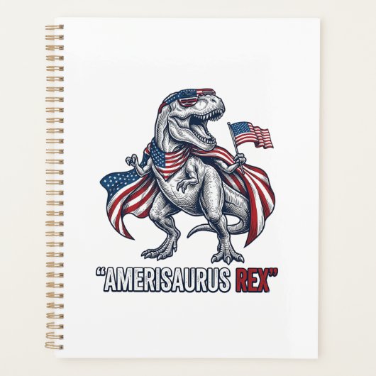 Patriottische T-Rex Amerisaurus Rex Witte Shirt On Planner (Voorkant)