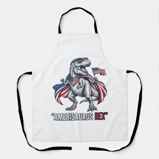 Patriottische T-Rex Amerisaurus Rex Witte Shirt On Schort (Voorkant)