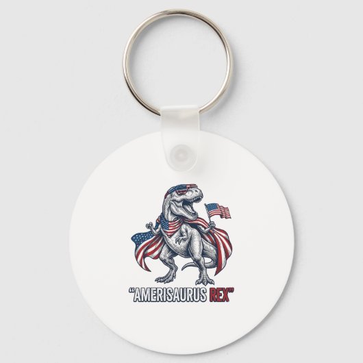 Patriottische T-Rex Amerisaurus Rex Witte Shirt On Sleutelhanger (Voorkant)