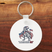 Patriottische T-Rex Amerisaurus Rex Witte Shirt On Sleutelhanger (Voorkant)