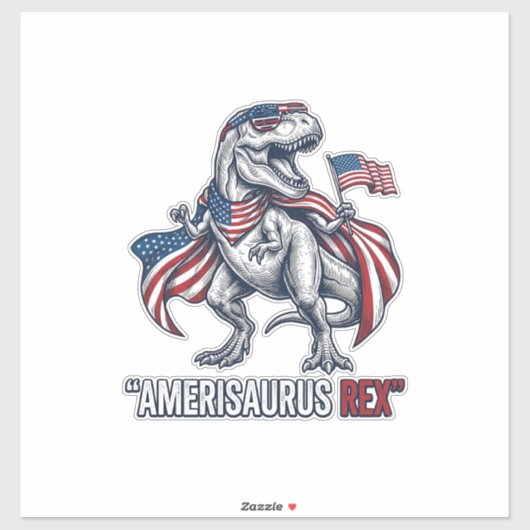 Patriottische T-Rex Amerisaurus Rex Witte Shirt On Sticker (Vel)