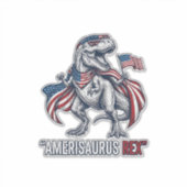 Patriottische T-Rex Amerisaurus Rex Witte Shirt On Sticker (Voorkant)