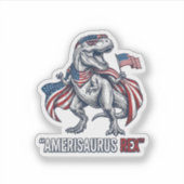 Patriottische T-Rex Amerisaurus Rex Witte Shirt On Sticker (Voorkant)