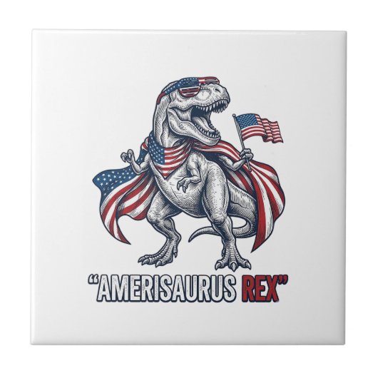Patriottische T-Rex Amerisaurus Rex Witte Shirt On Tegeltje (Voorkant)