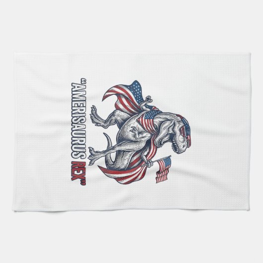 Patriottische T-Rex Amerisaurus Rex Witte Shirt On Theedoek (Horizontaal)