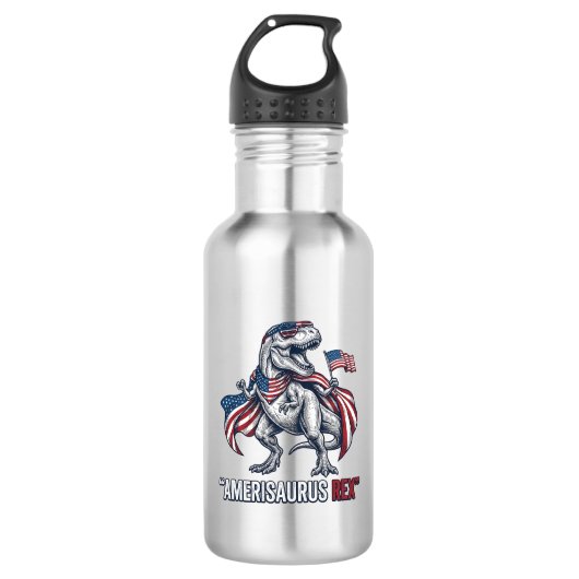 Patriottische T-Rex Amerisaurus Rex Witte Shirt On Waterfles (Voorkant)