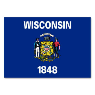 Patriottische tafelkaart met vlag van Wisconsin Kaart