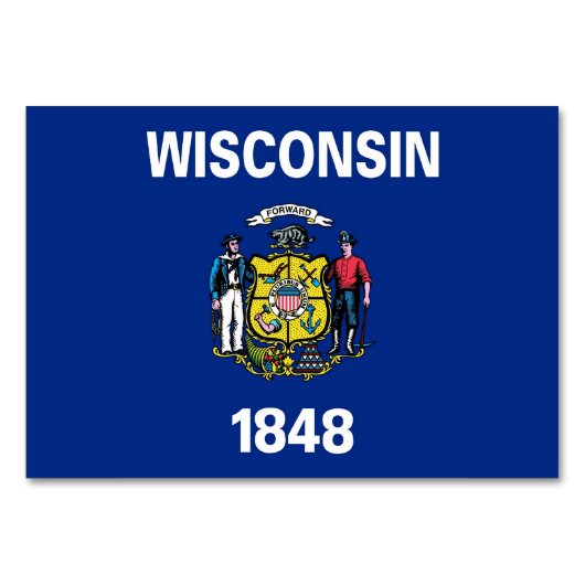 Patriottische tafelkaart met vlag van Wisconsin Kaart (Voorkant)