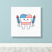 Patriottische Tand Mascotte Vuurwerk Vector Design Canvas Afdruk (Insitu (Houten vloer))