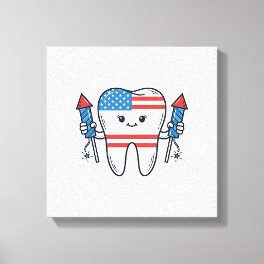 Patriottische Tand Mascotte Vuurwerk Vector Design Canvas Afdruk (Voorkant)