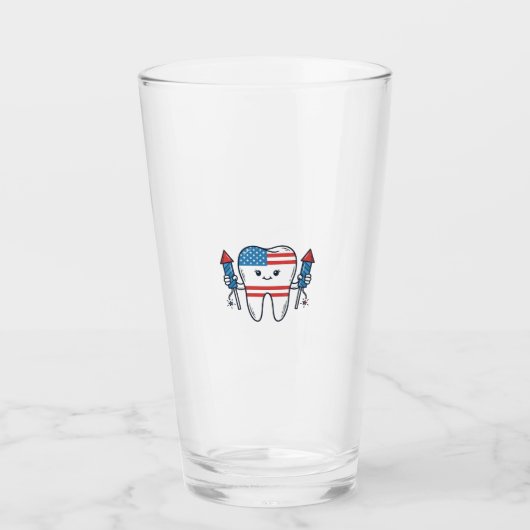 Patriottische Tand Mascotte Vuurwerk Vector Design Glas (Voorkant)