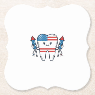 Patriottische Tand Mascotte Vuurwerk Vector Design Kartonnen Onderzetters