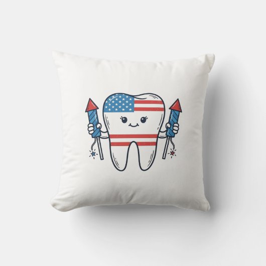 Patriottische Tand Mascotte Vuurwerk Vector Design Kussen (Voorkant)