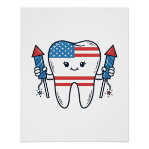 Patriottische Tand Mascotte Vuurwerk Vector Design Perfect Poster
