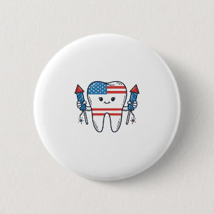Patriottische Tand Mascotte Vuurwerk Vector Design Ronde Button 5,7 Cm